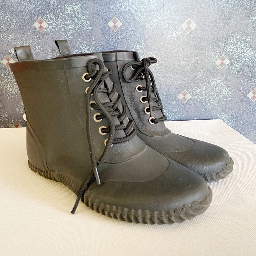 Black Women's Lace Up Rubber Rain Boots